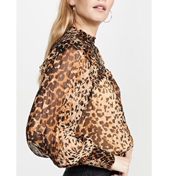 Free People Leopard Romantic Roma Blouse  Size L - Picture 3 of 8